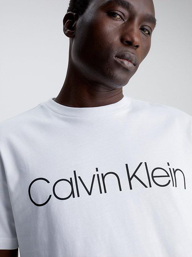 White Calvin Klein Logo Men T-Shirt | IZRE-05734