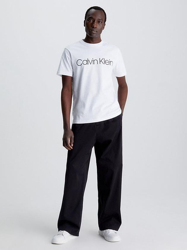 White Calvin Klein Logo Men T-Shirt | IZRE-05734