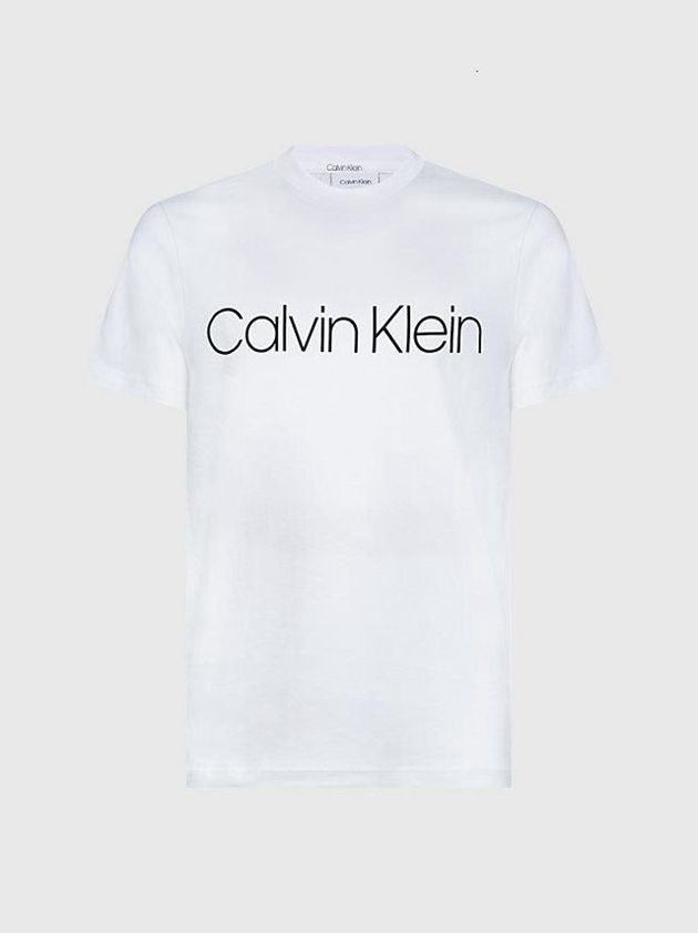 White Calvin Klein Logo Men T-Shirt | IZRE-05734
