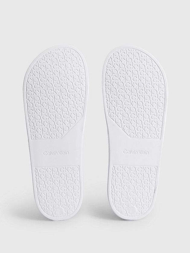 White Calvin Klein Logo Sliders Men Slippers | FIOA-78946