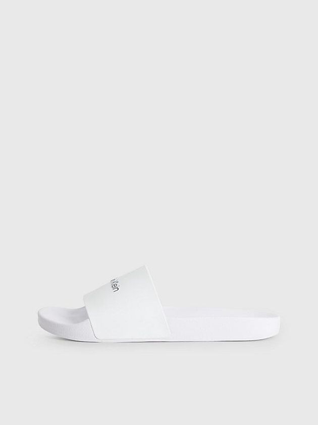 White Calvin Klein Logo Sliders Men Slippers | FIOA-78946