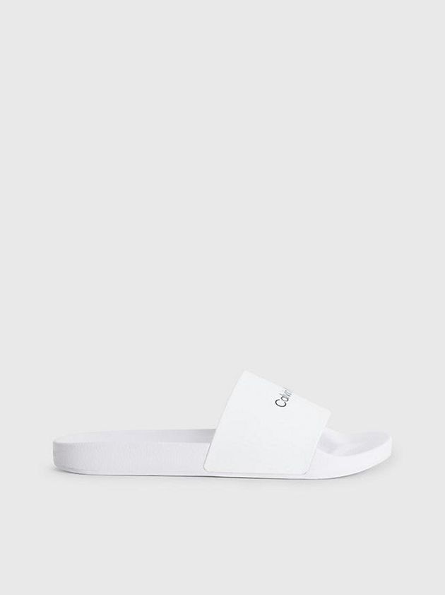 White Calvin Klein Logo Sliders Men Slippers | FIOA-78946