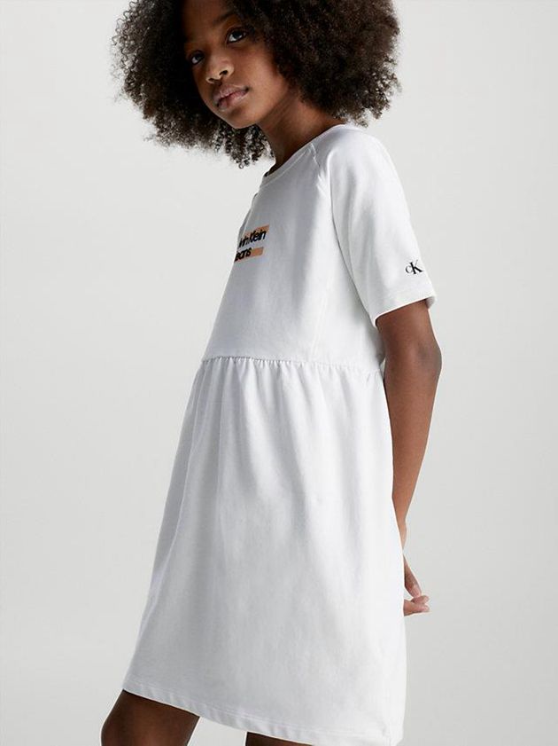 White Calvin Klein Logo T-Shirt Girls's Dress | LZRU-95413