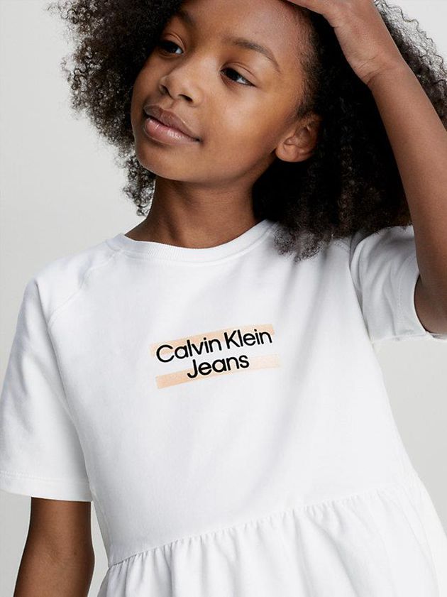 White Calvin Klein Logo T-Shirt Girls's Dress | LZRU-95413