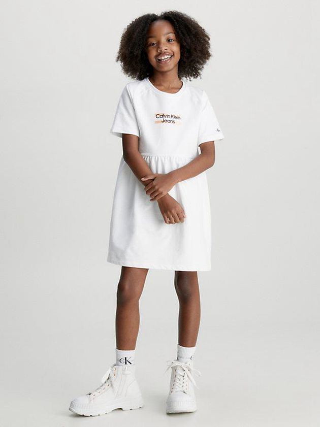 White Calvin Klein Logo T-Shirt Girls\'s Dress | LZRU-95413