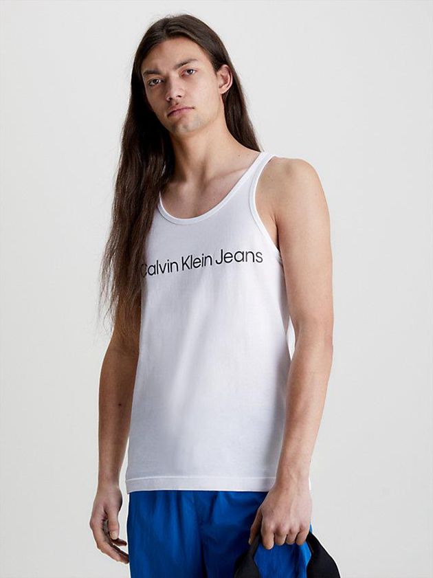 White Calvin Klein Logo Tank Men Top | JORZ-93147