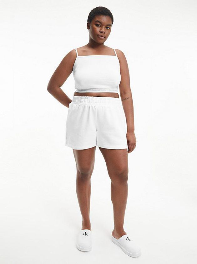 White Calvin Klein Logo Tape Jogger Women Shorts | AIOU-30418
