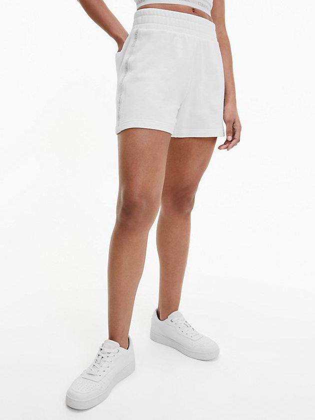 White Calvin Klein Logo Tape Jogger Women Shorts | AIOU-30418