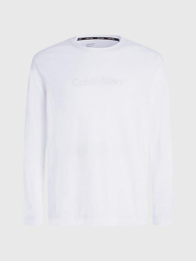 White Calvin Klein Long Sleeve Gym Men T-Shirt | BQYX-75316