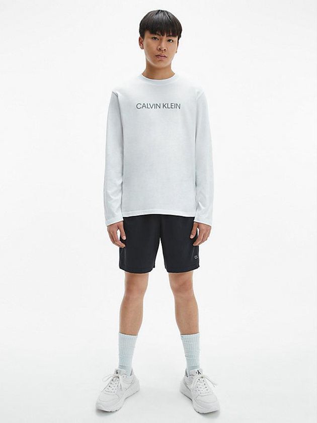 White Calvin Klein Long Sleeve Logo Gym Men T-Shirt | VWLF-96327