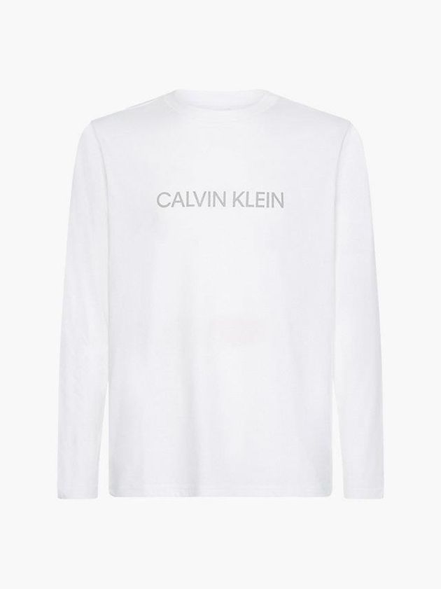 White Calvin Klein Long Sleeve Logo Gym Men T-Shirt | VWLF-96327