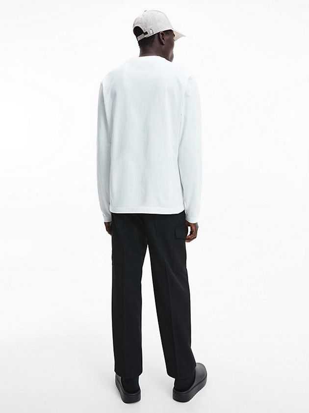 White Calvin Klein Long Sleeve Logo Men T-Shirt | BDWY-09416