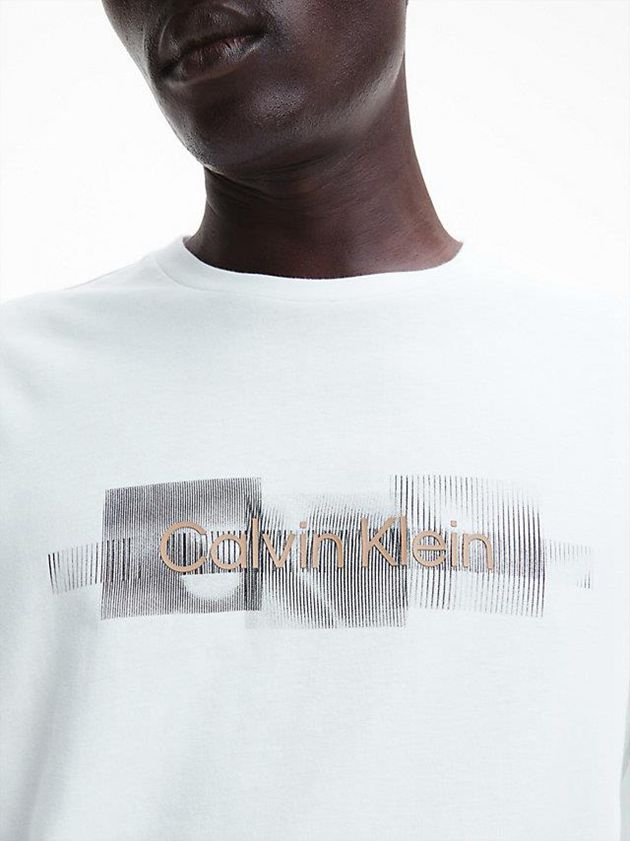 White Calvin Klein Long Sleeve Logo Men T-Shirt | BDWY-09416