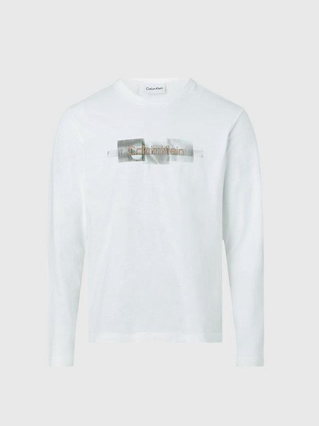 White Calvin Klein Long Sleeve Logo Men T-Shirt | BDWY-09416