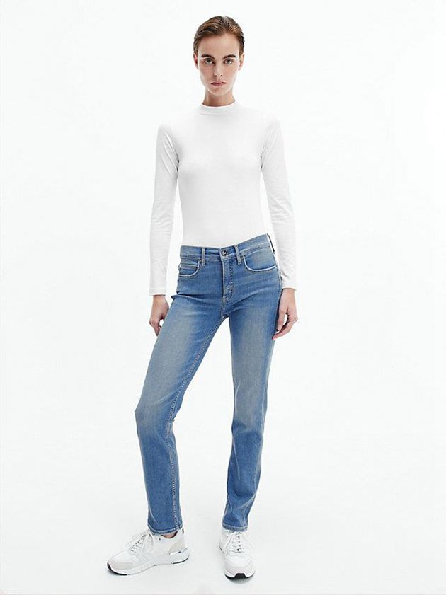 White Calvin Klein Long Sleeve Mock Neck Women T-Shirt | DESY-07253