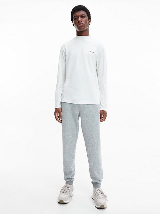 White Calvin Klein Long Sleeve Mock Neck Men Top | LGKH-79140