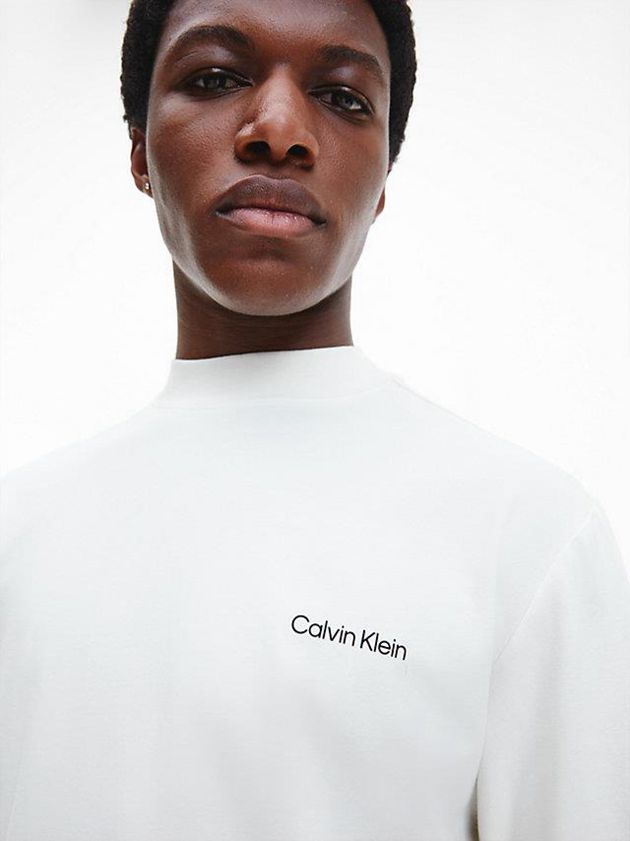 White Calvin Klein Long Sleeve Mock Neck Men Top | LGKH-79140