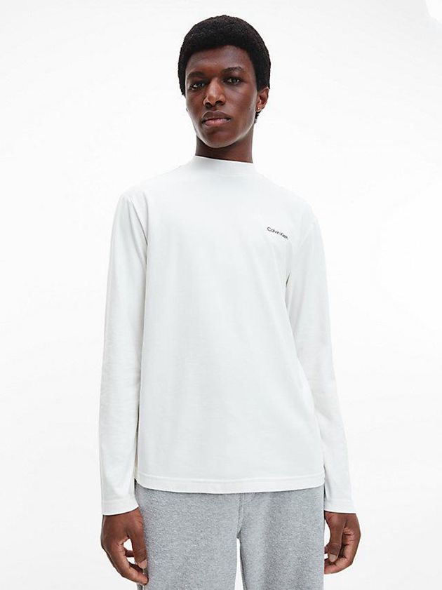 White Calvin Klein Long Sleeve Mock Neck Men Top | LGKH-79140
