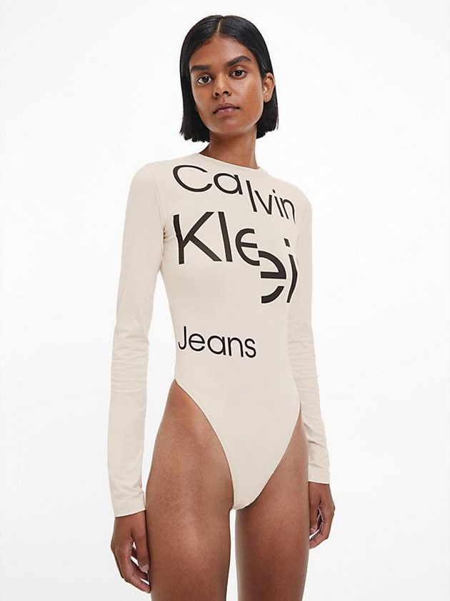 White Calvin Klein Long Sleeve Women Bodysuit | FMYX-51302