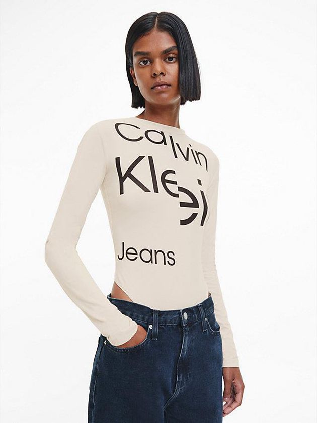 White Calvin Klein Long Sleeve Women Bodysuit | FMYX-51302
