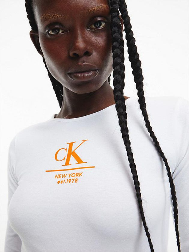 White Calvin Klein Long Sleeve Women Bodysuit | PFKS-84621