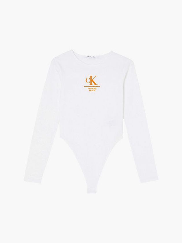 White Calvin Klein Long Sleeve Women Bodysuit | PFKS-84621