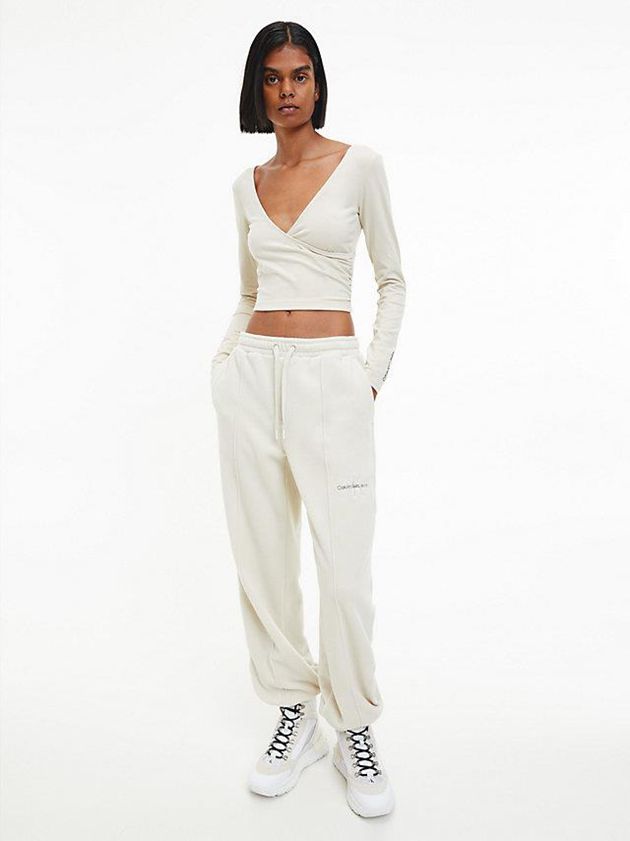 White Calvin Klein Long Sleeve Wrap Women Top | YABX-80619