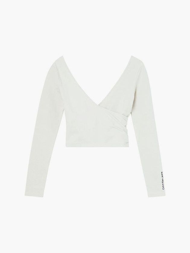 White Calvin Klein Long Sleeve Wrap Women Top | YABX-80619
