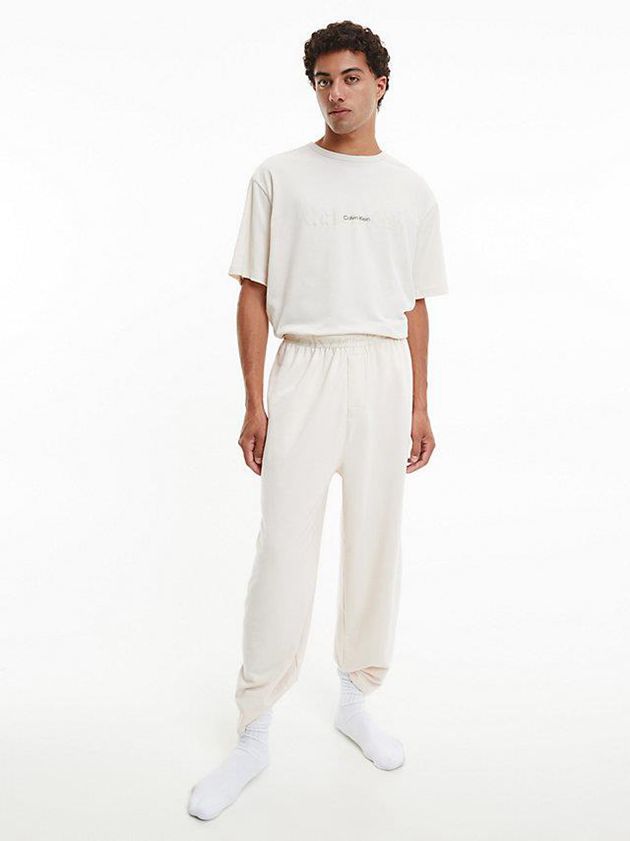 White Calvin Klein Lounge - Embossed Icon Men T-Shirt | FJIO-17603
