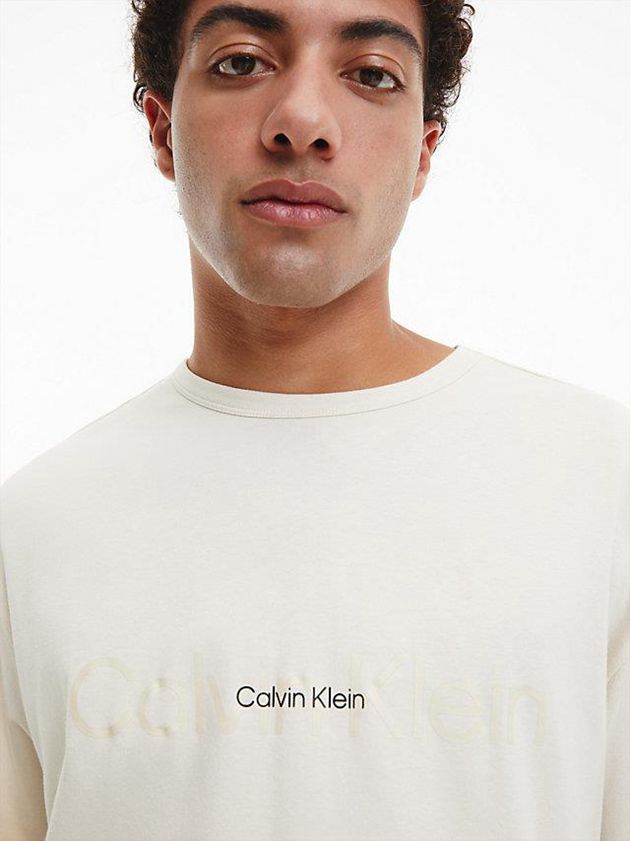 White Calvin Klein Lounge - Embossed Icon Men T-Shirt | FJIO-17603