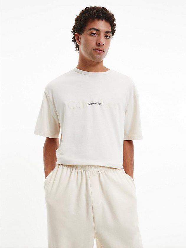 White Calvin Klein Lounge - Embossed Icon Men T-Shirt | FJIO-17603