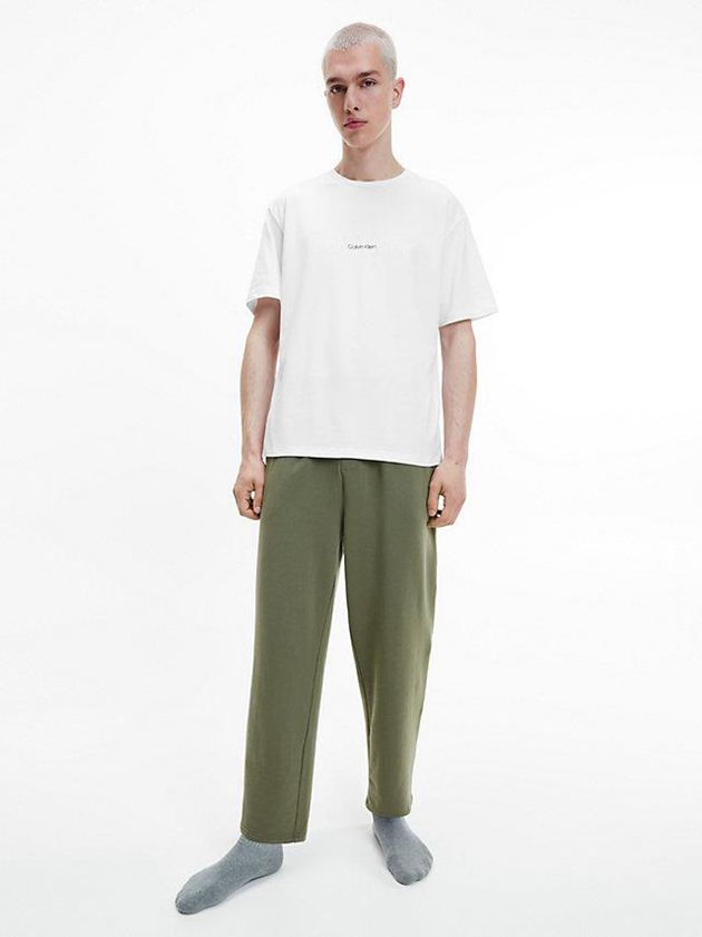 White Calvin Klein Lounge - Embossed Icon Men T-Shirt | HJYC-28340