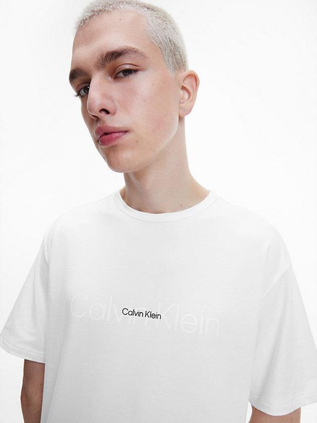 White Calvin Klein Lounge - Embossed Icon Men T-Shirt | HJYC-28340
