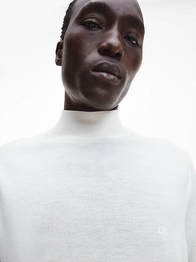 White Calvin Klein Merino Wool Mock Neck Jumper Men Sweater | IFQW-36205