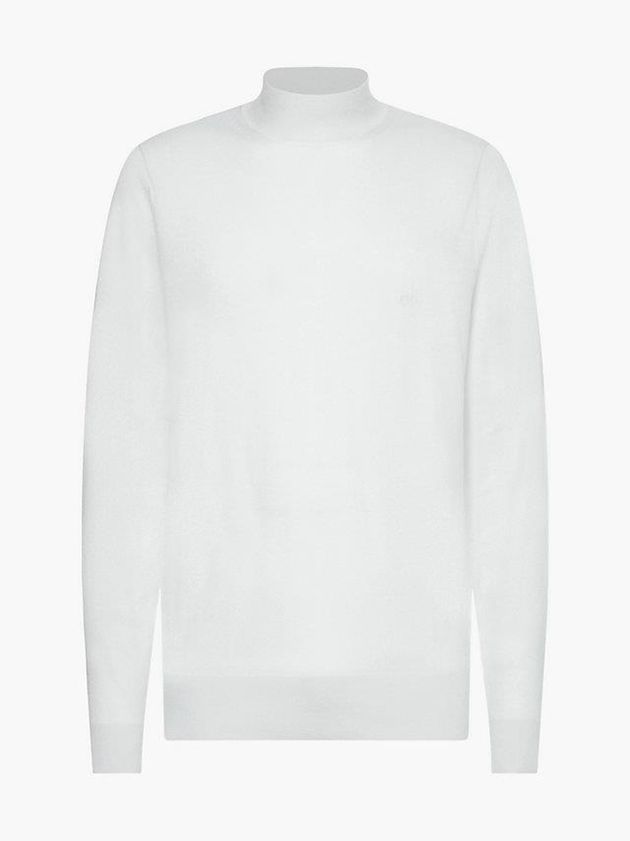 White Calvin Klein Merino Wool Mock Neck Jumper Men Sweater | IFQW-36205