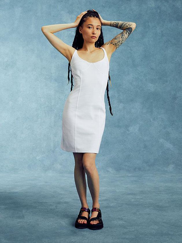 White Calvin Klein Milano Jersey Bodycon - Pride Women Dress | EDRX-56043