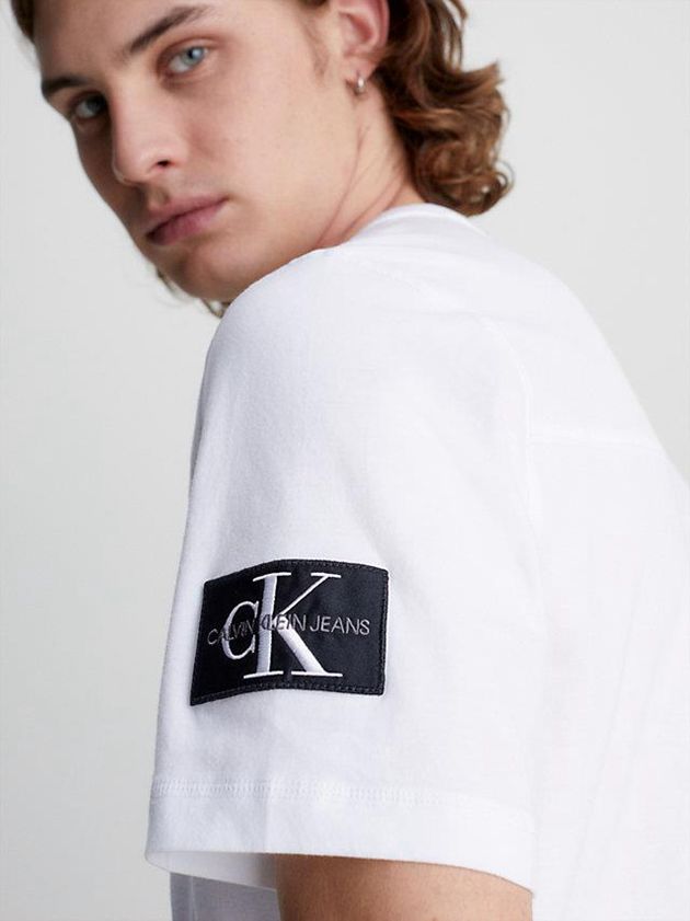 White Calvin Klein Monogram Badge Men T-Shirt | WMUL-73201