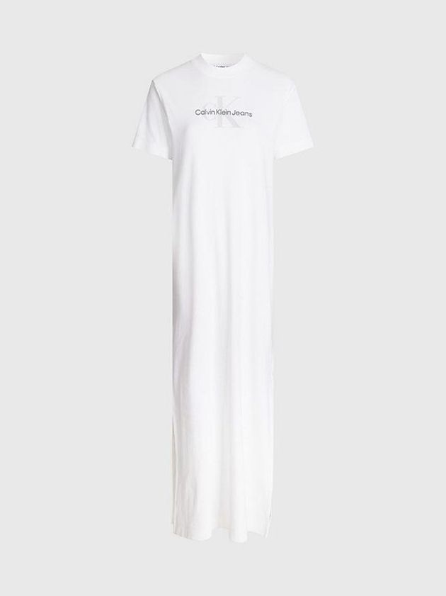 White Calvin Klein Monogram Maxi T-Shirt Women Dress | BCYL-31708