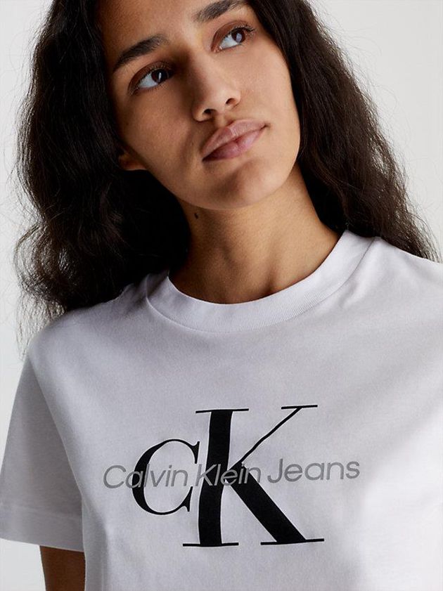 White Calvin Klein Monogram Women T-Shirt | ABSZ-61072