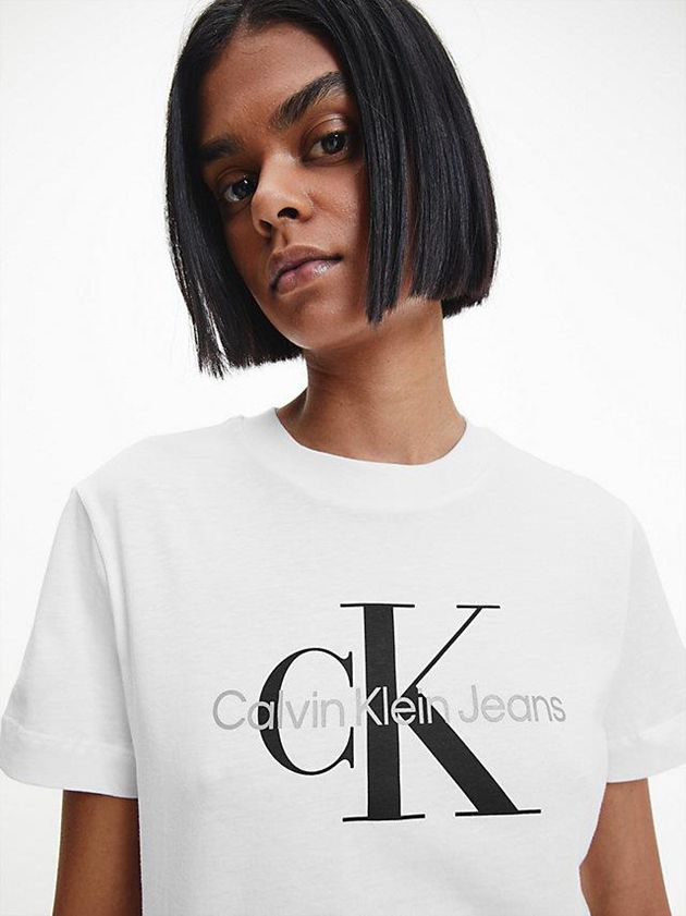 White Calvin Klein Monogram Women T-Shirt | ABSZ-61072