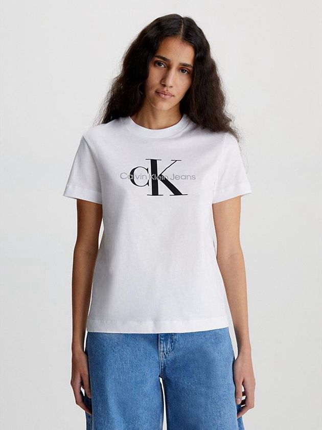 White Calvin Klein Monogram Women T-Shirt | ABSZ-61072