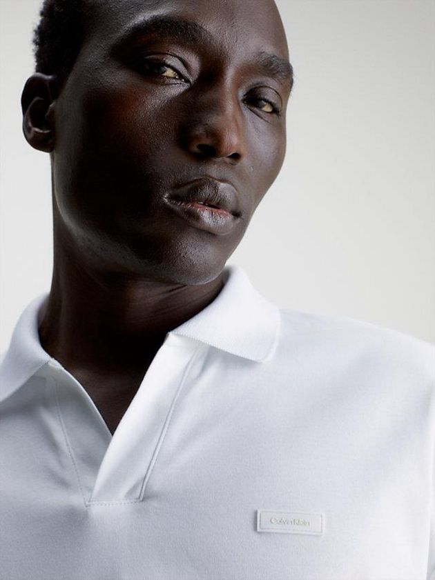 White Calvin Klein Open Placket Men Polo Shirt | JNOH-20318