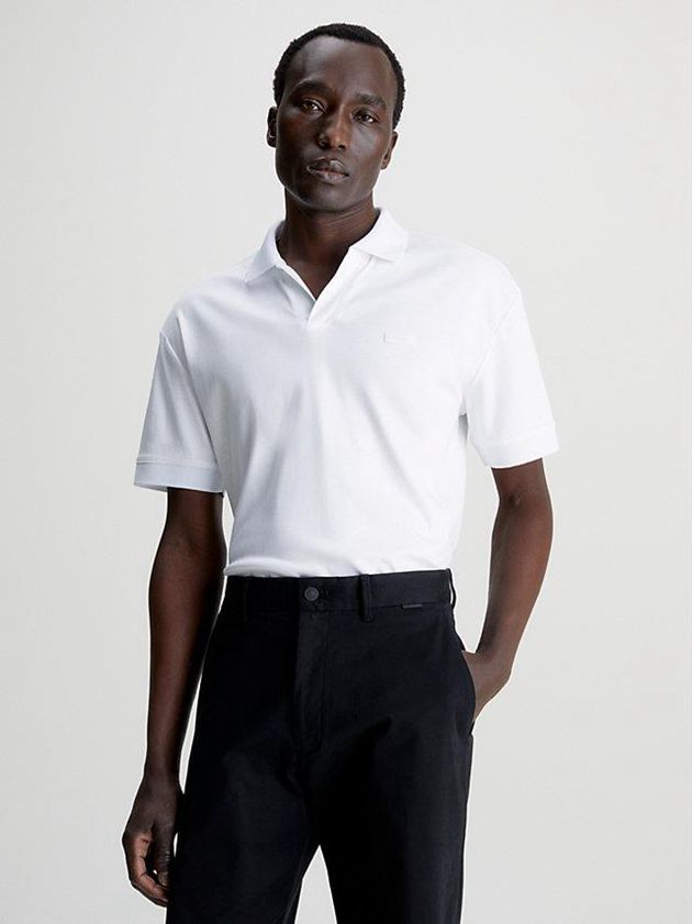 White Calvin Klein Open Placket Men Polo Shirt | JNOH-20318