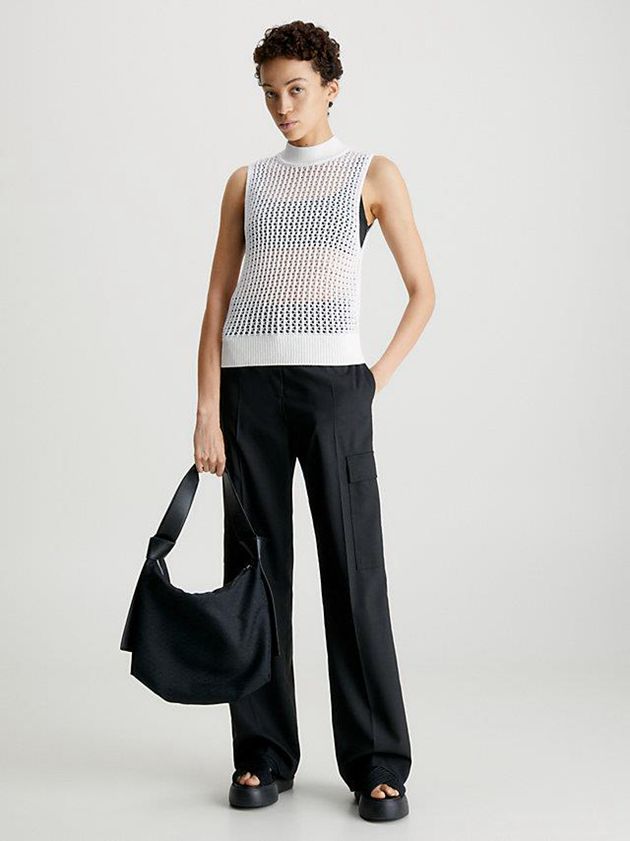 White Calvin Klein Openwork Tank Women Top | GVOJ-69817