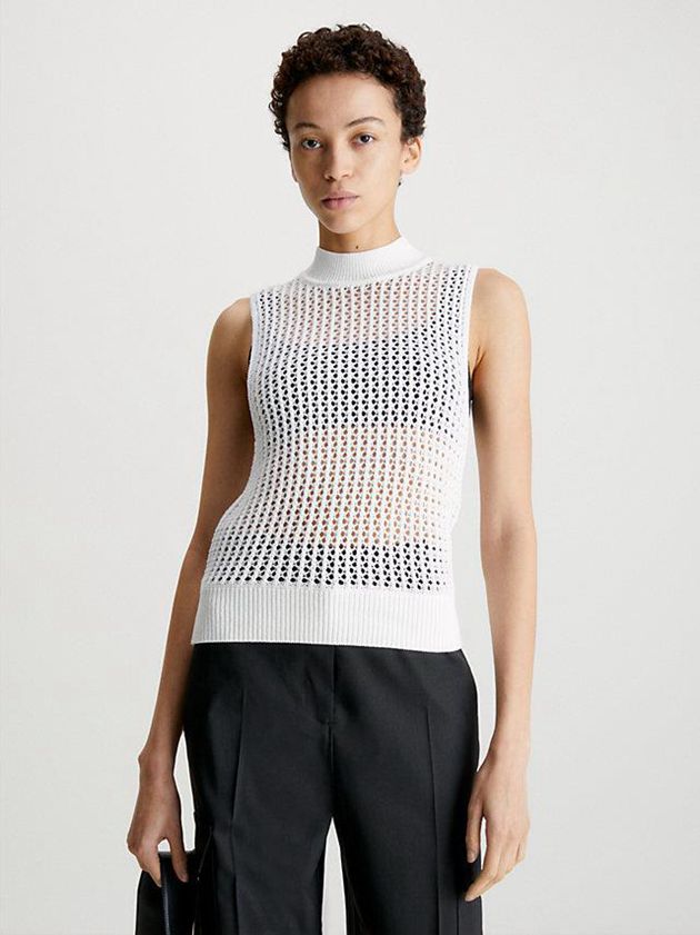 White Calvin Klein Openwork Tank Women Top | GVOJ-69817