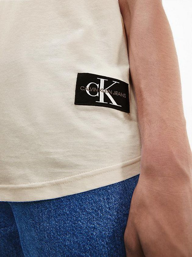White Calvin Klein Organic Cotton Badge Men T-Shirt | UVWB-95846