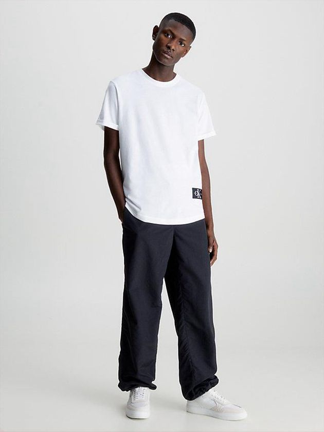 White Calvin Klein Organic Cotton Badge Men T-Shirt | QSWX-35209