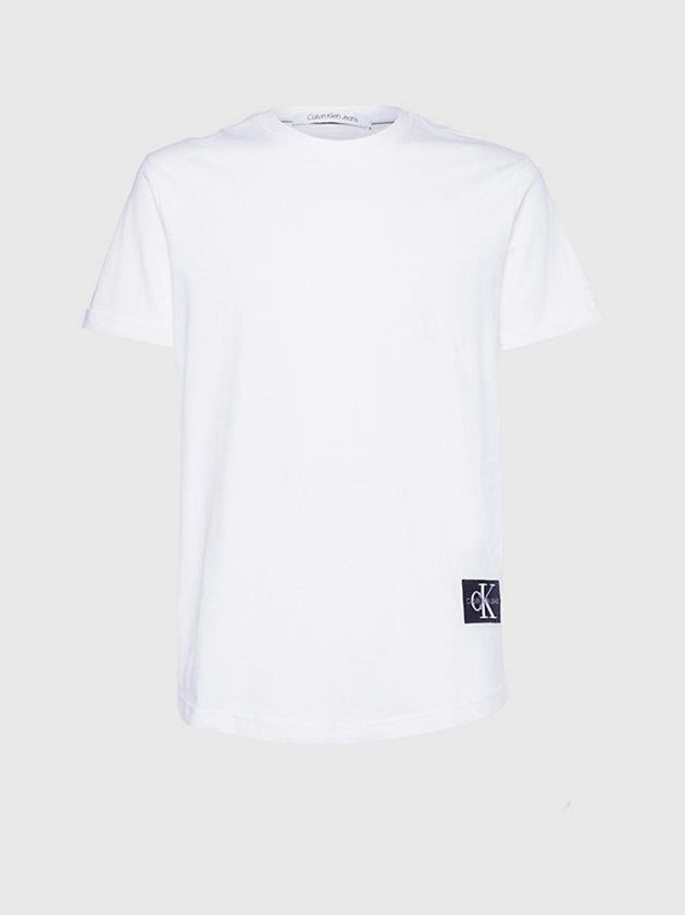 White Calvin Klein Organic Cotton Badge Men T-Shirt | QSWX-35209