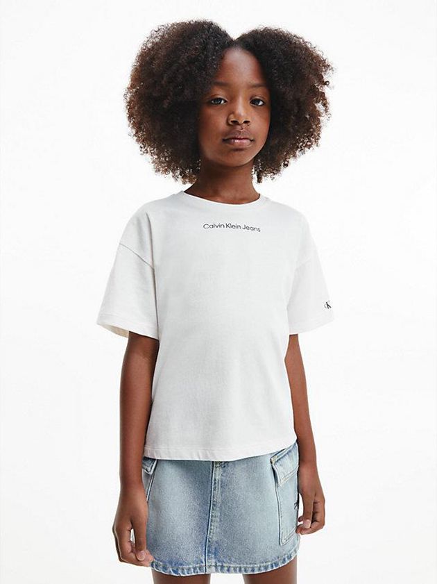 White Calvin Klein Organic Cotton Boxy Girls\'s T-Shirt | JDGQ-37841