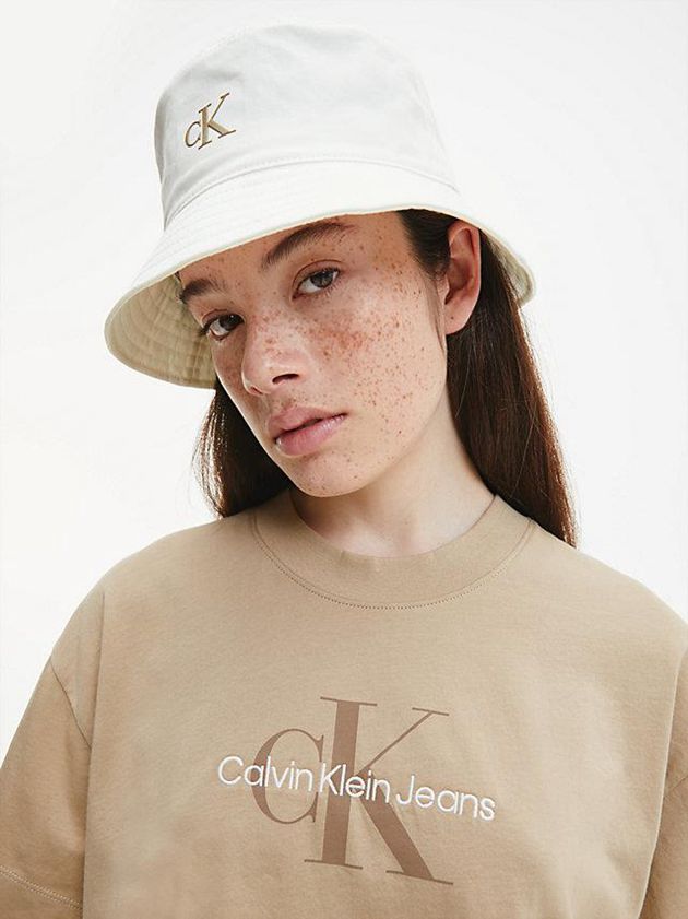 White Calvin Klein Organic Cotton Bucket Women Cap | MJLN-18976